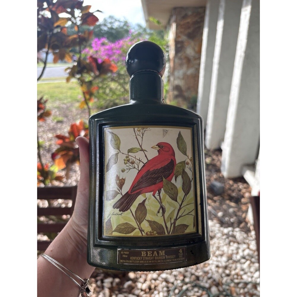 Jim Beam Green Decanter 1983 Original Distillery Bird Artwork Multicolor